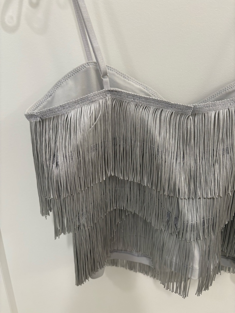Free People Intimately Grey Silver Such A Catch Fringe Cropped Tank Size Small - Picture 9 of 14